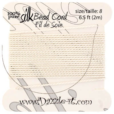 Dazzle-It Silk Bead Thread w/ Needle 2m White 0.80mm