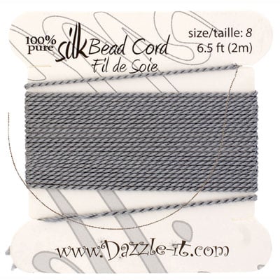 Dazzle-It Silk Bead Thread w/ Needle 2m Grey 0.80mm
