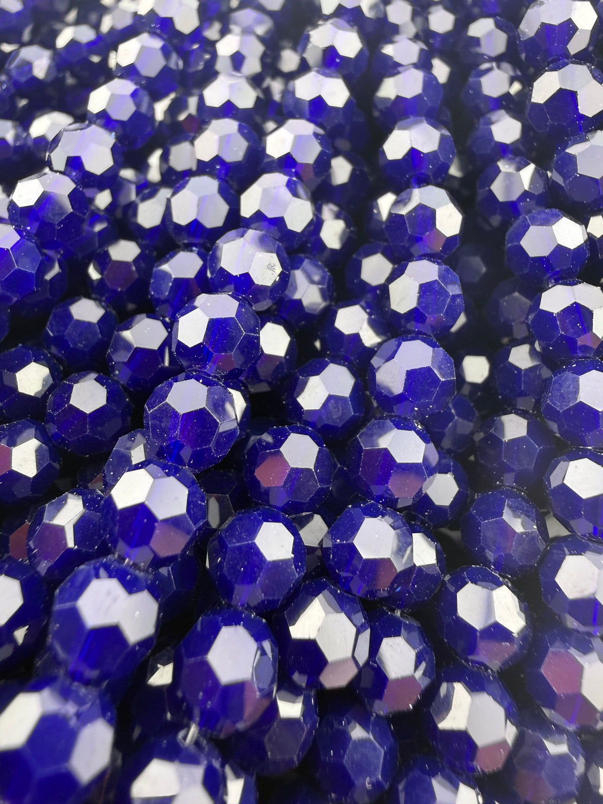 6mm Glass Faceted Round Beads Transparent Navy Blue