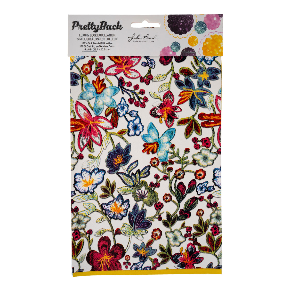 PrettyBack Faux Leather Sheet 5x8in Floral/Yellow/Light Blue 3pcs