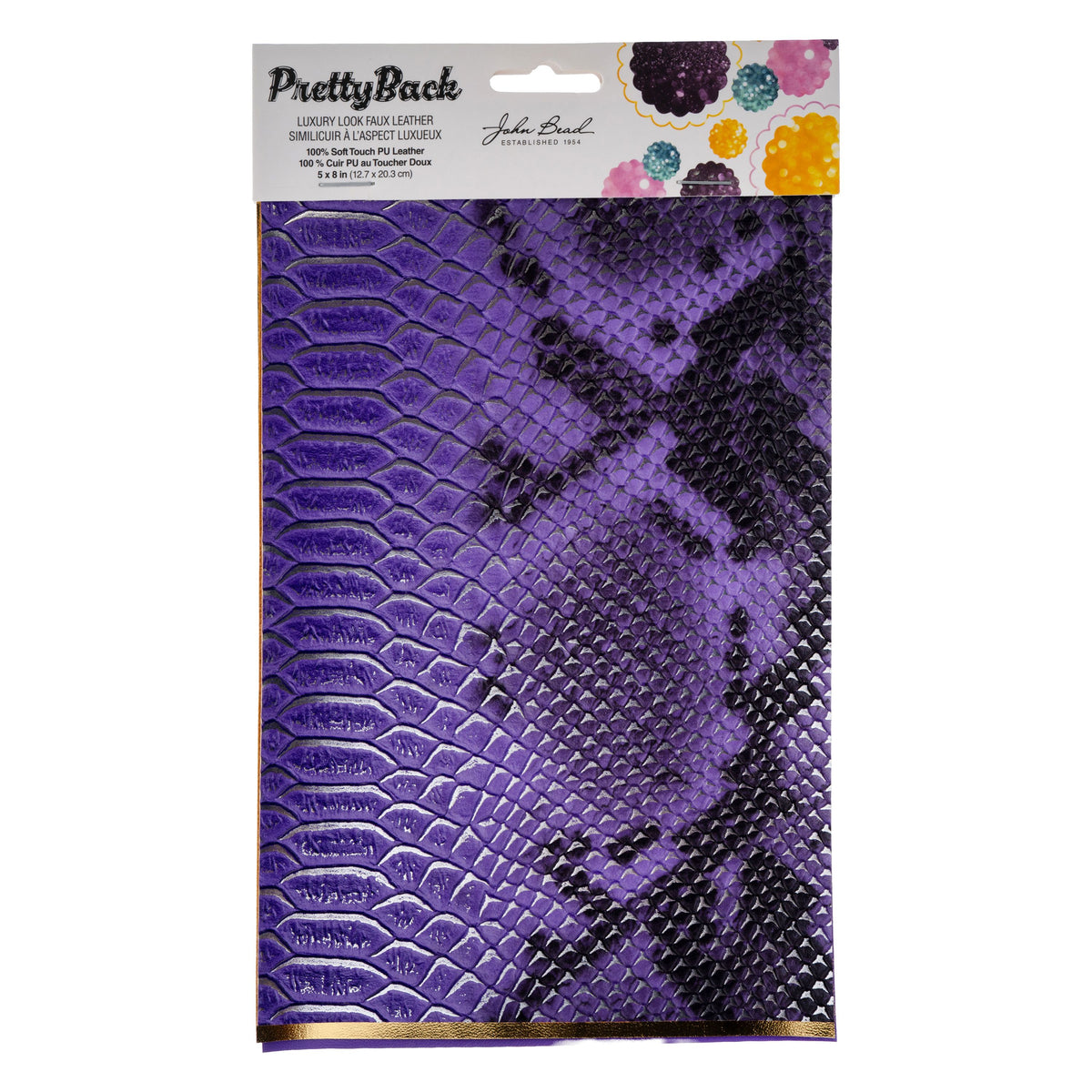 PrettyBack Faux Leather Sheet 5x8in Animal Print/Purple/Gold 3pcs