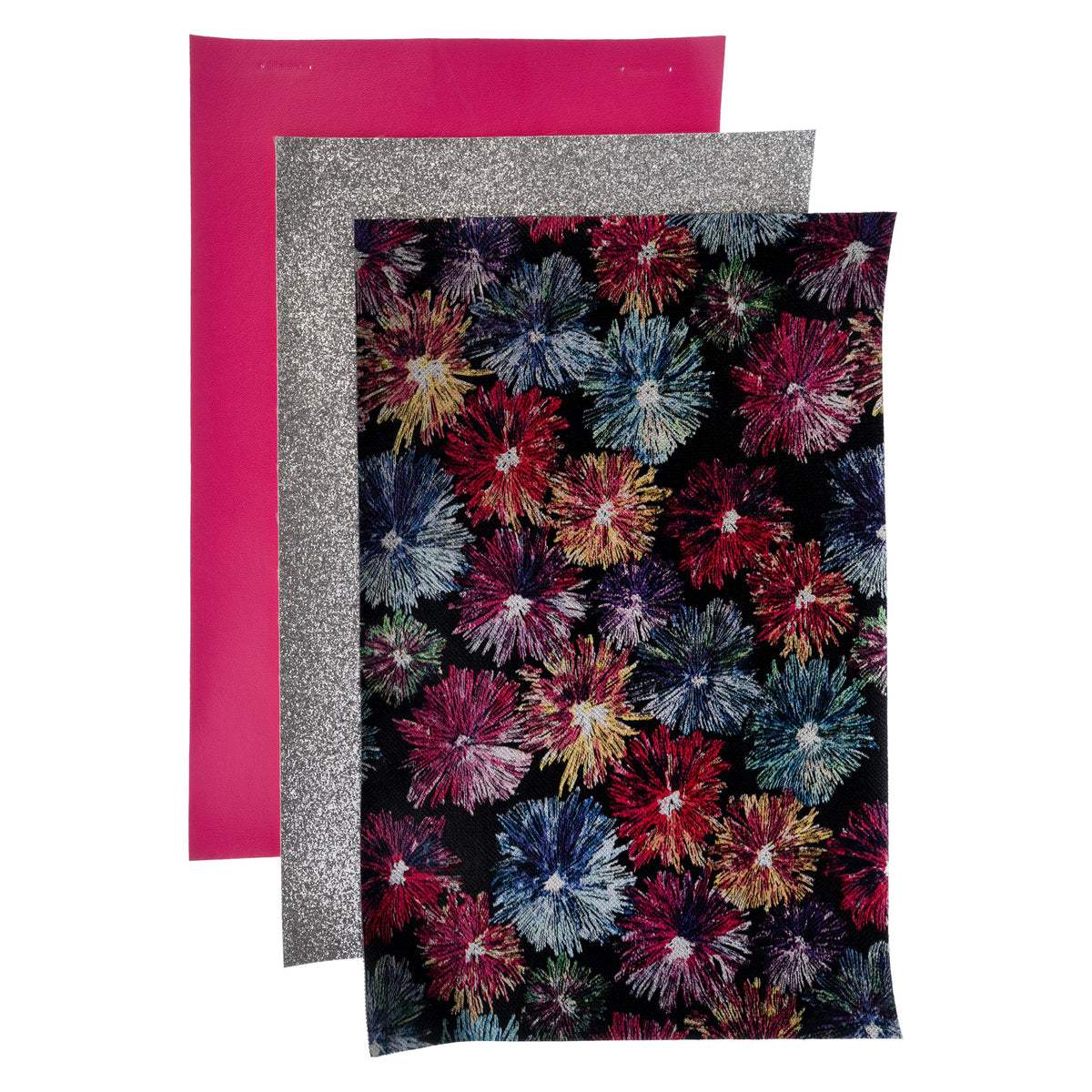 PrettyBack Faux Leather Sheet 5x8in Floral/Fuchsia/Silver 3pcs