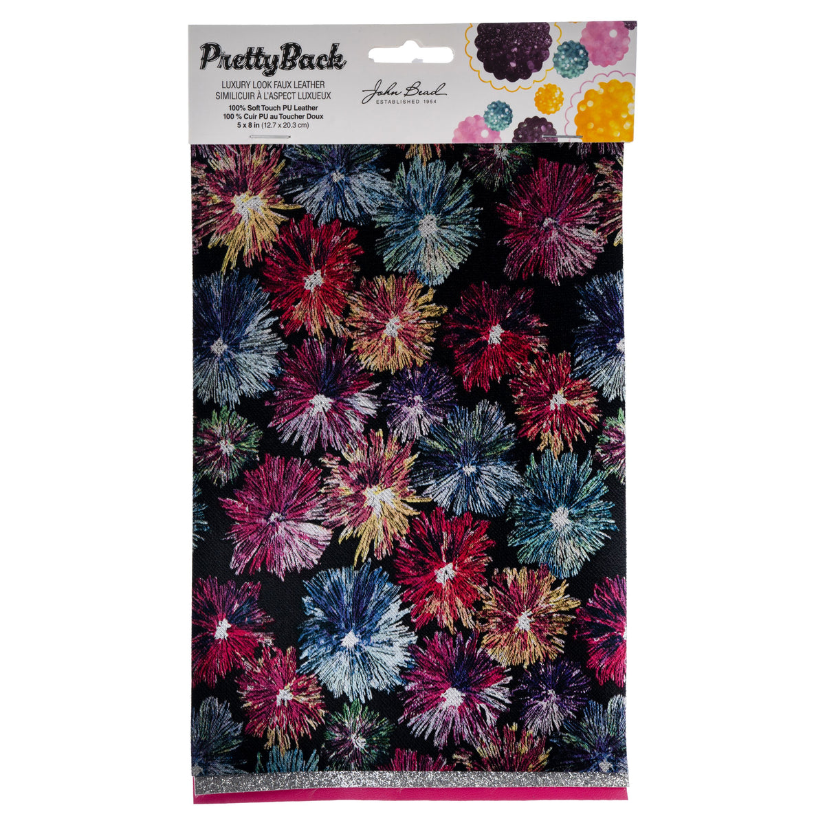 PrettyBack Faux Leather Sheet 5x8in Floral/Fuchsia/Silver 3pcs