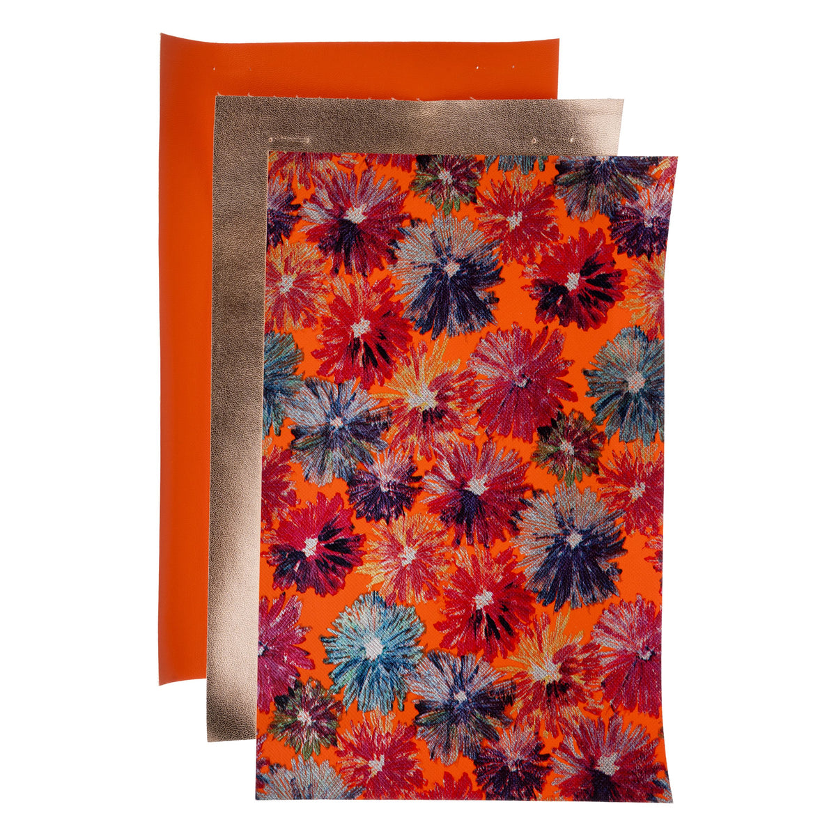 PrettyBack Faux Leather Sheet 5x8in Floral/Rose Gold/Orange 3pcs