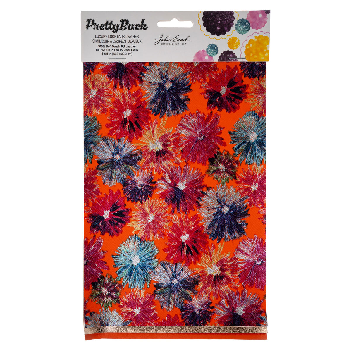 PrettyBack Faux Leather Sheet 5x8in Floral/Rose Gold/Orange 3pcs
