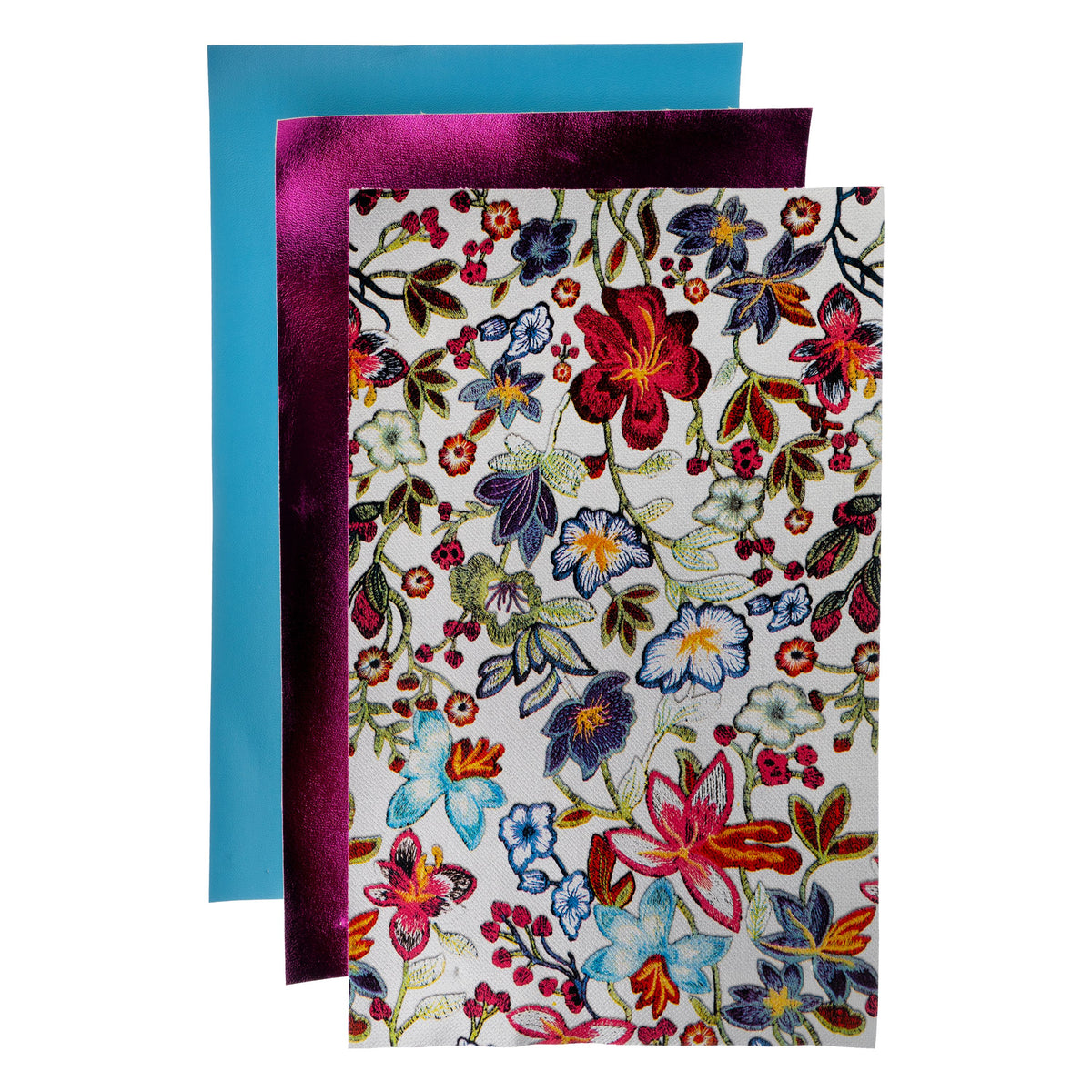 PrettyBack Faux Leather Sheet 5x8in Floral/Bright Fuchsia/Light Blue 3pcs