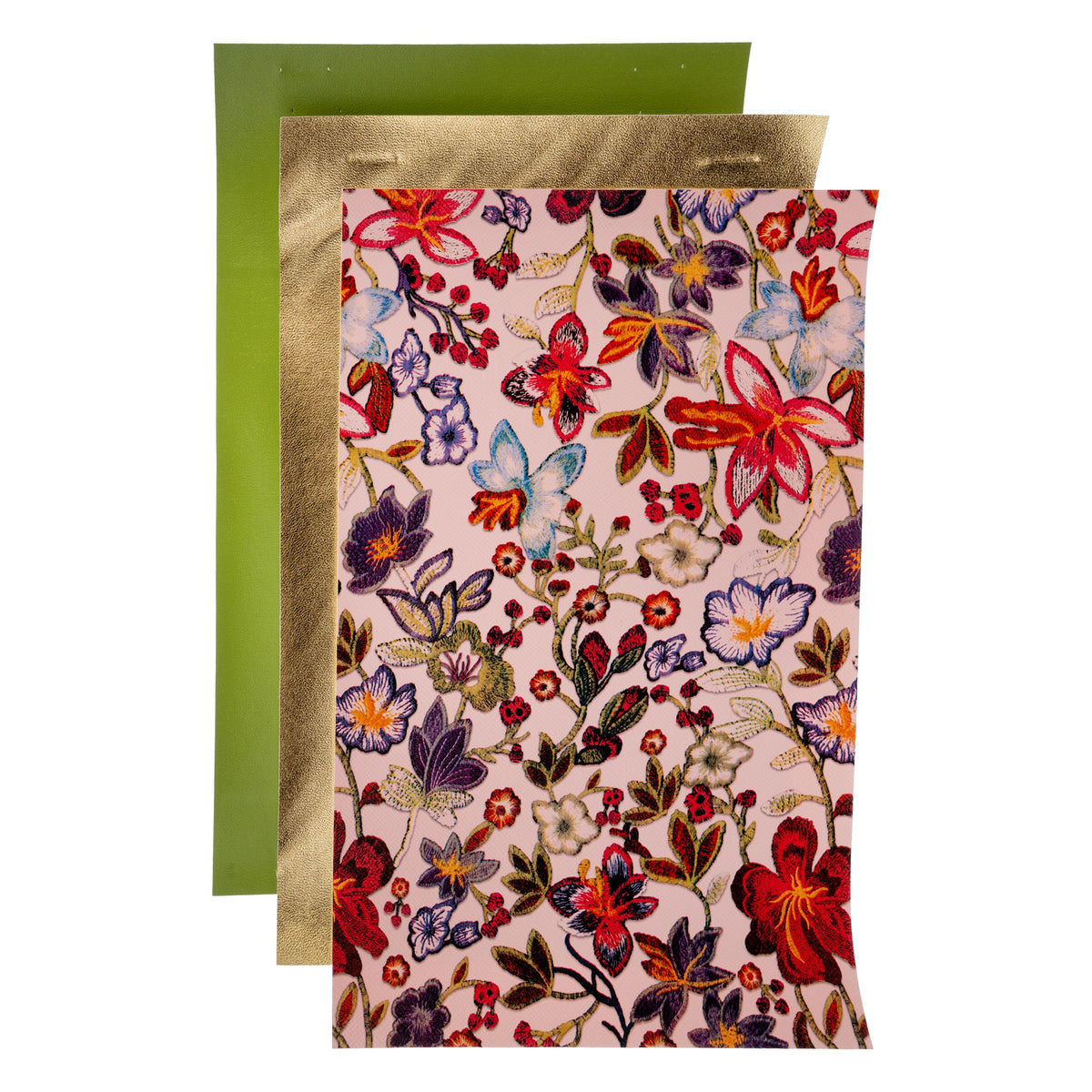 PrettyBack Faux Leather Sheet 5x8in Floral/Green/Gold 3pcs
