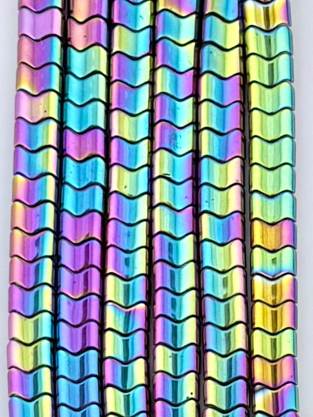 3.5x6mm Hematite Waved Chevron Beads Metallic Rainbow