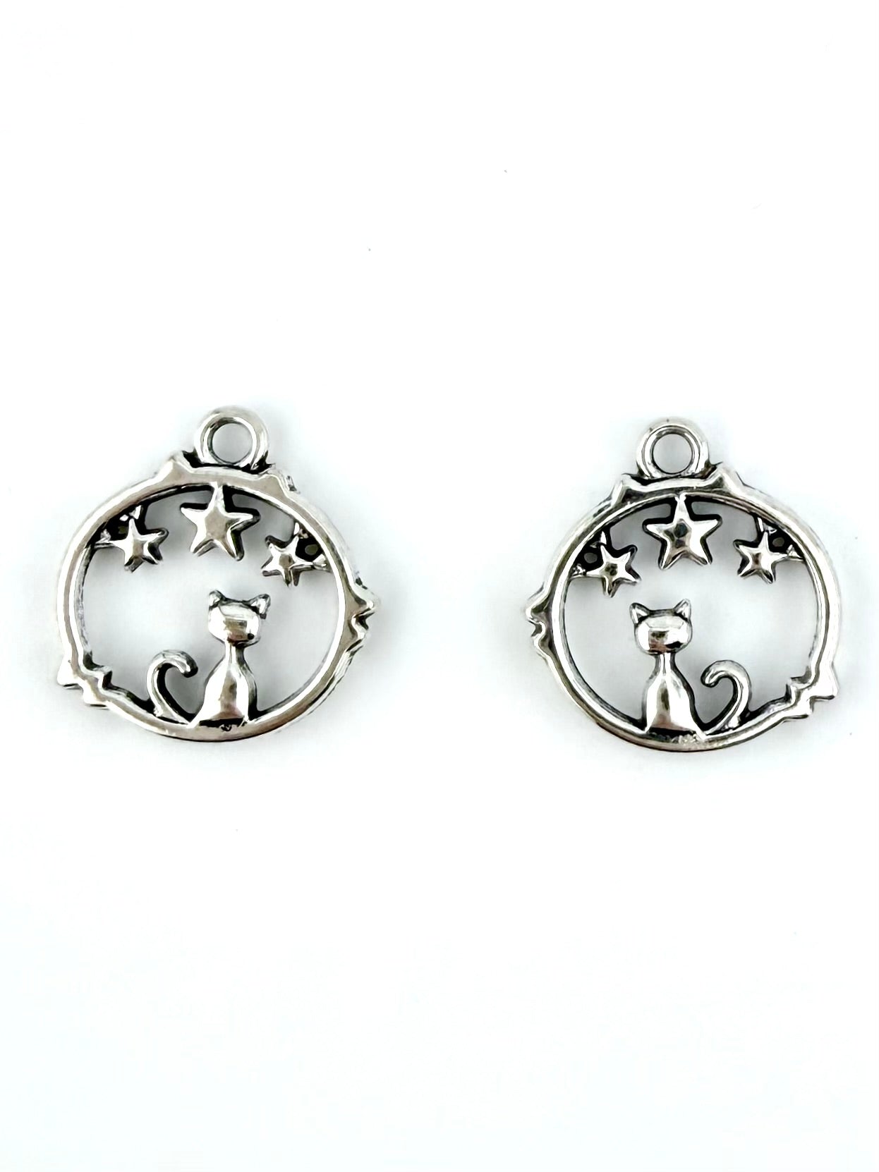 18mm Cat With Stars Charm Rhodium