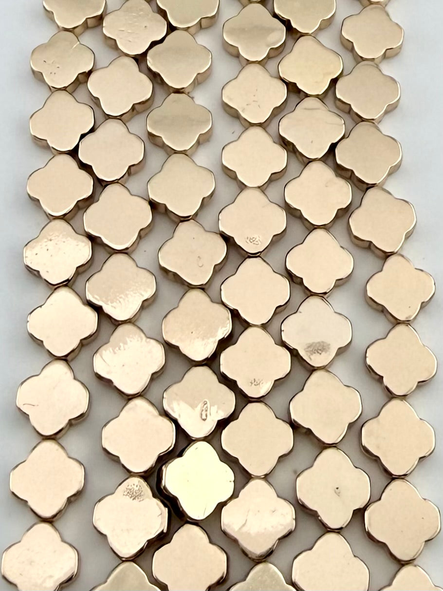3x8mm Clover Hematite Beads Gold