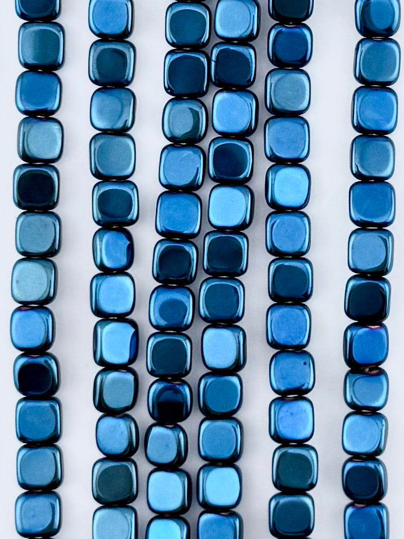 2.5x6mm Hematite Flat Rounded Square Metallic Blue