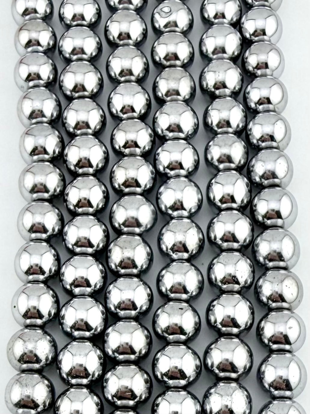 8mm Round Hematite Beads Rhodium