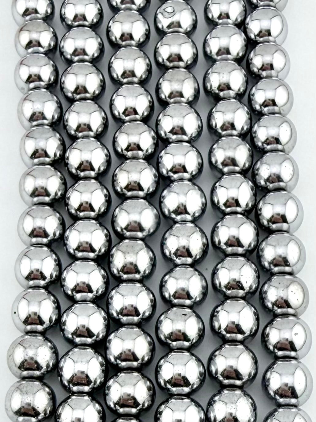 8mm Round Hematite Beads Rhodium