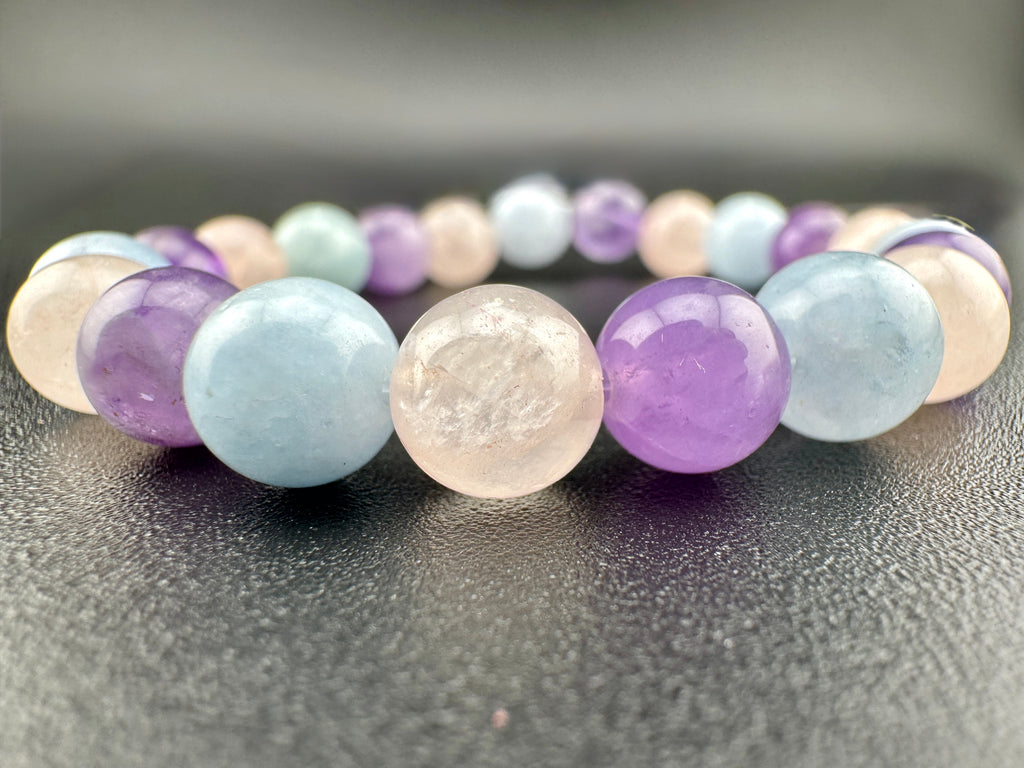 Amethyst Rose Quartz Aquamarin Trio Bead Available in 6mm, 8mm sizes