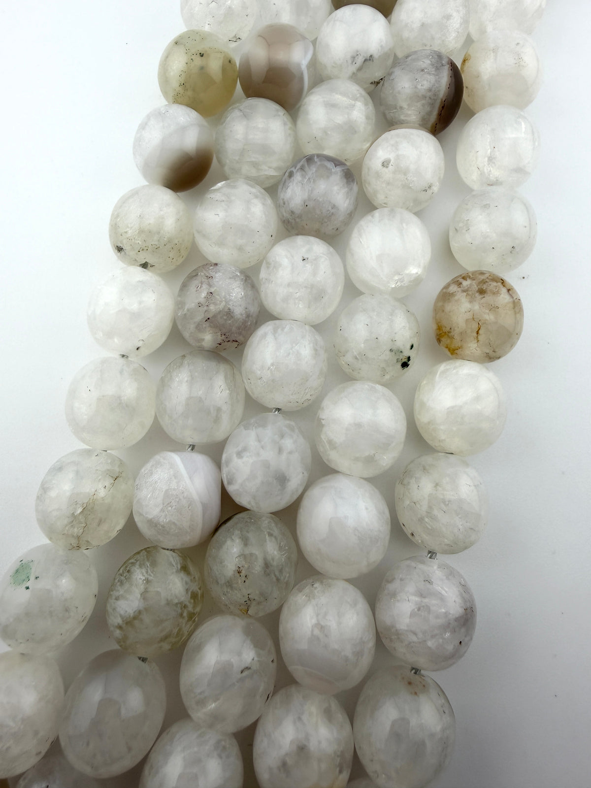 14mm White Carnelian Agate Beads