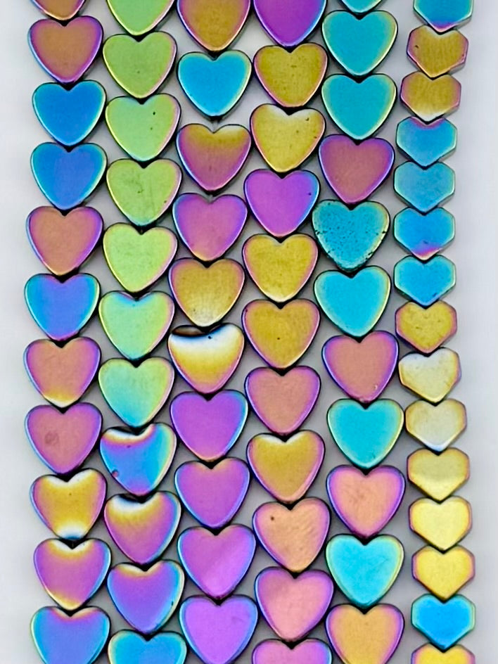 2.5x8mm Hematite Flat Heart Rainbow