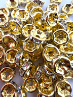 Brass Rhinestone Rondelle Spacers Yellow Gold with Clear Crystal