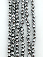 3mm Rhodium Faceted Round Hematite Beads