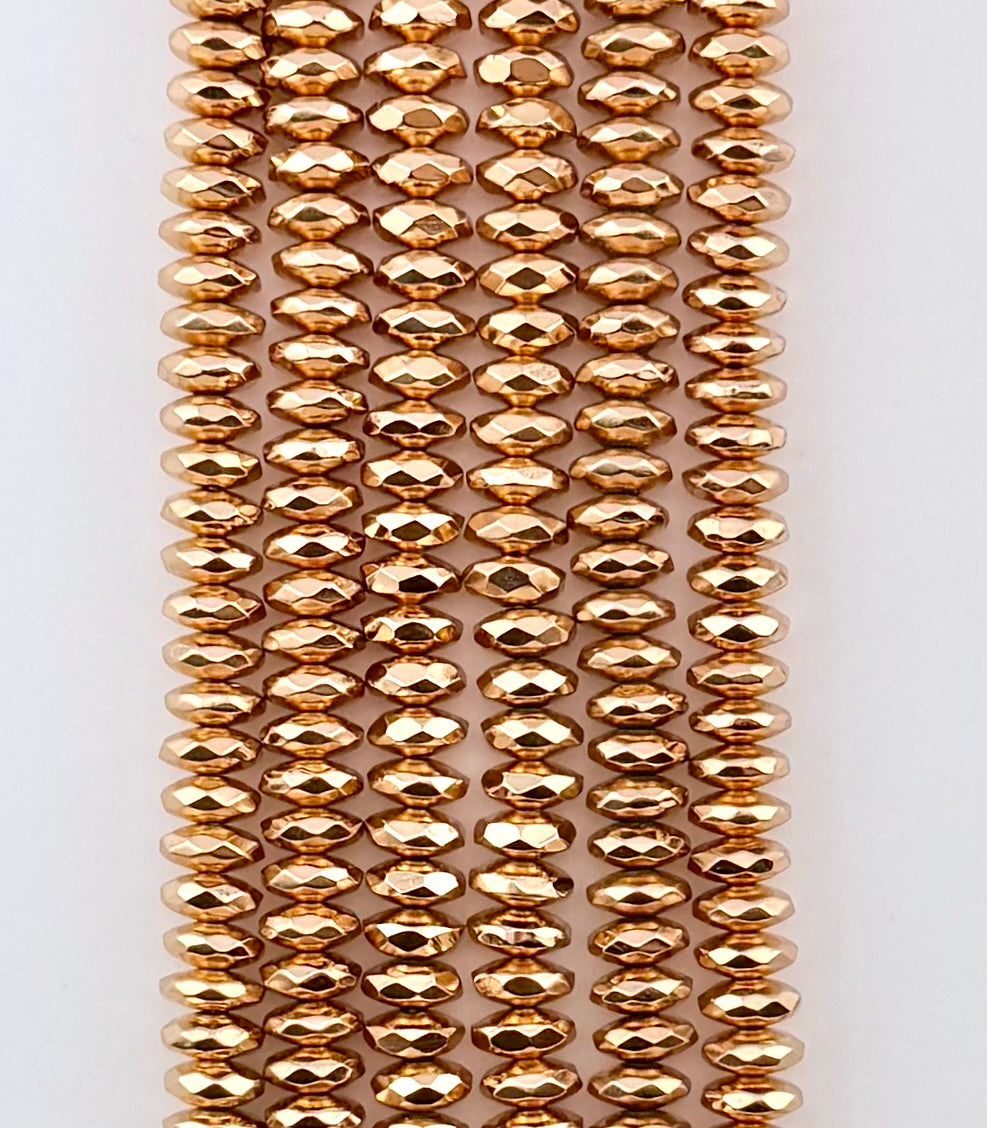 Gold Rondelle Hematite Beads 3x8mm