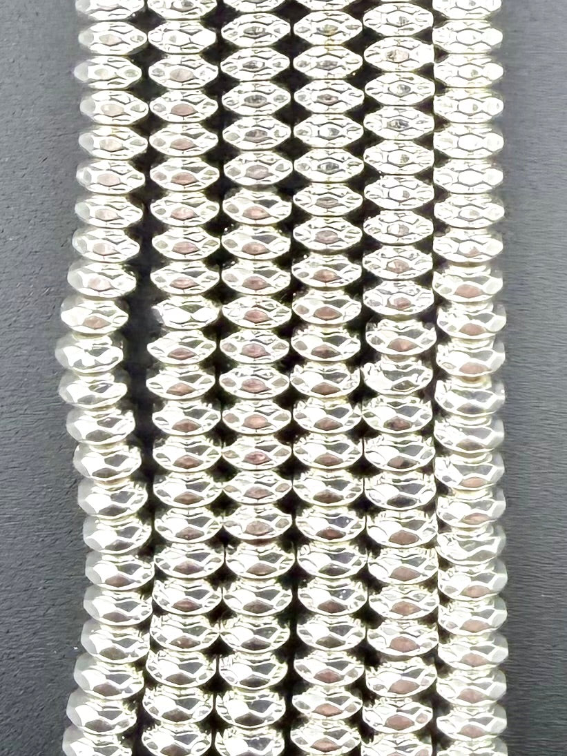 Silver Rondelle Hematite Beads 3x6mm