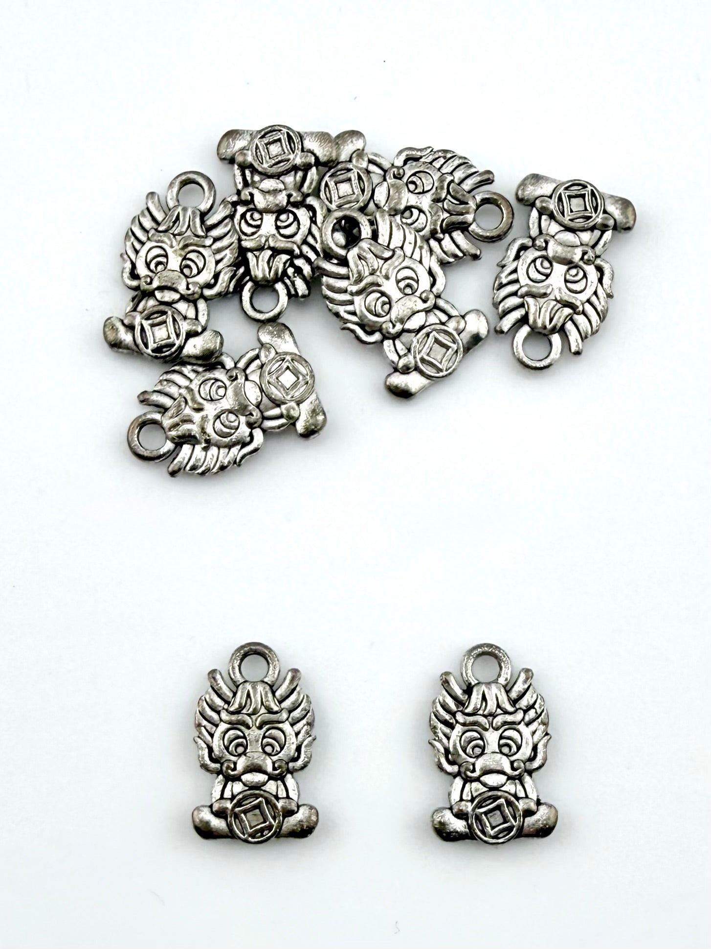 15mm Wealth Dragon charm Rhodium