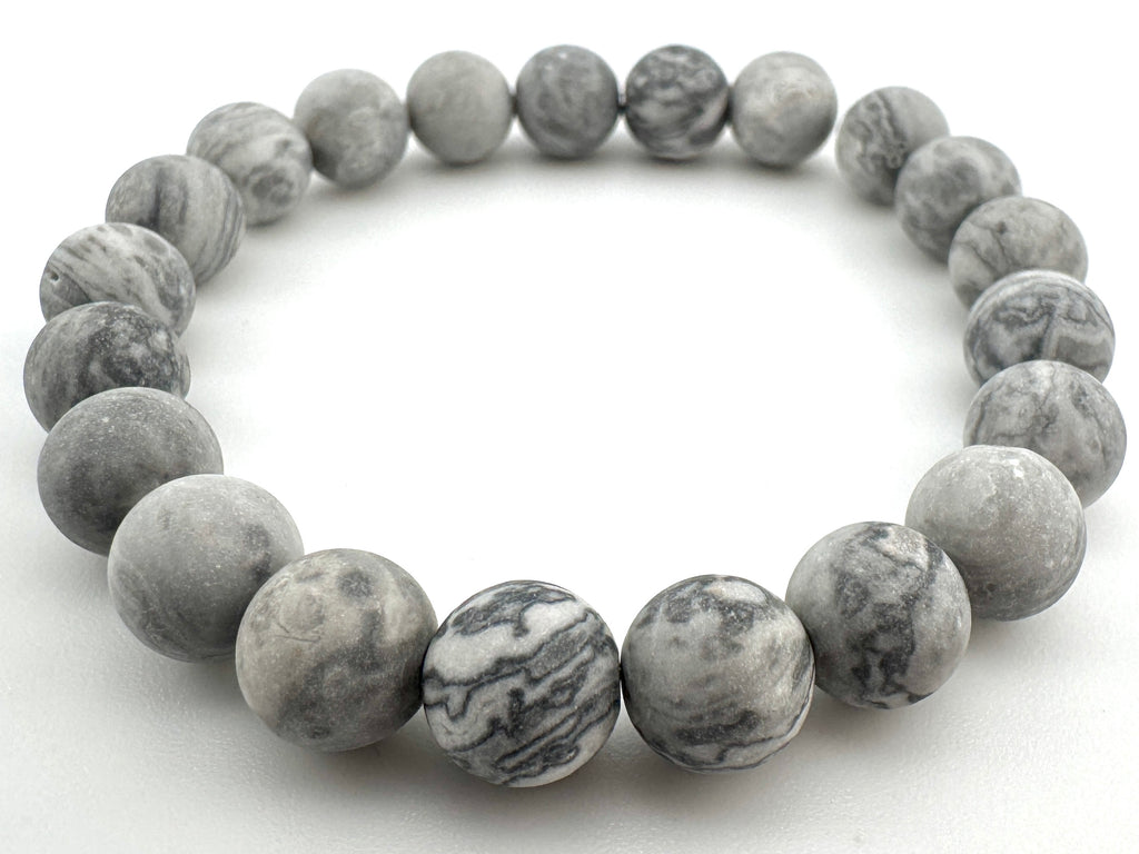 Matte Grey Scenery Jasper Beads Available in 6mm, 8mm Sizes