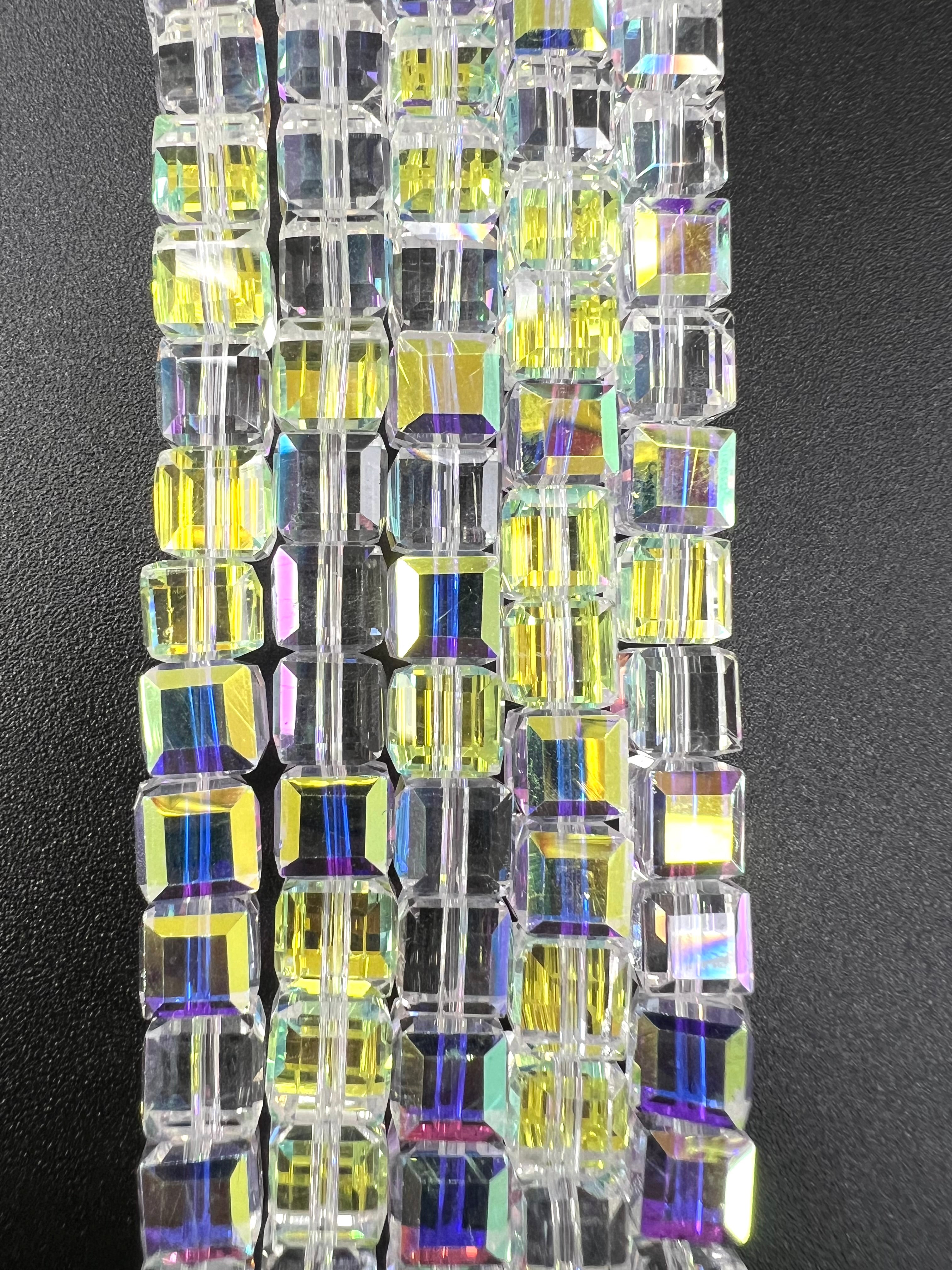 8mm Glass Cube Beads Crystal AB