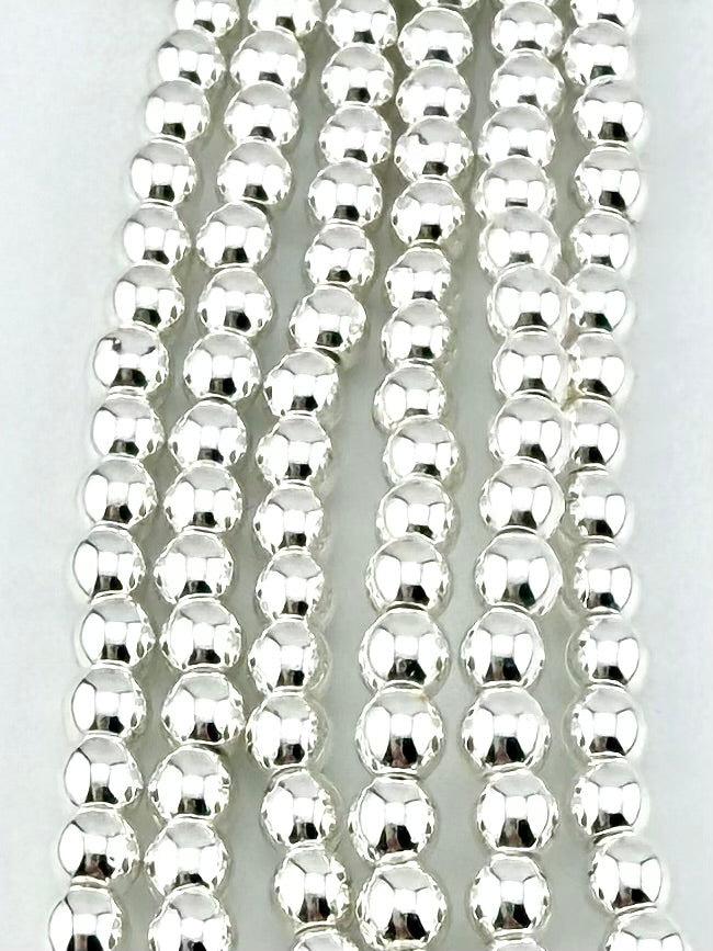 4mm Round Hematite Beads Silver