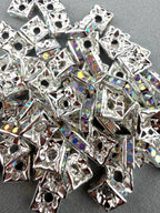 Brass Rhinestone Rondelle Square Spacers Silver With AB Crystal