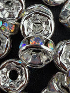 Brass Rhinestone Rondelle Spacers Silver with AB crystal