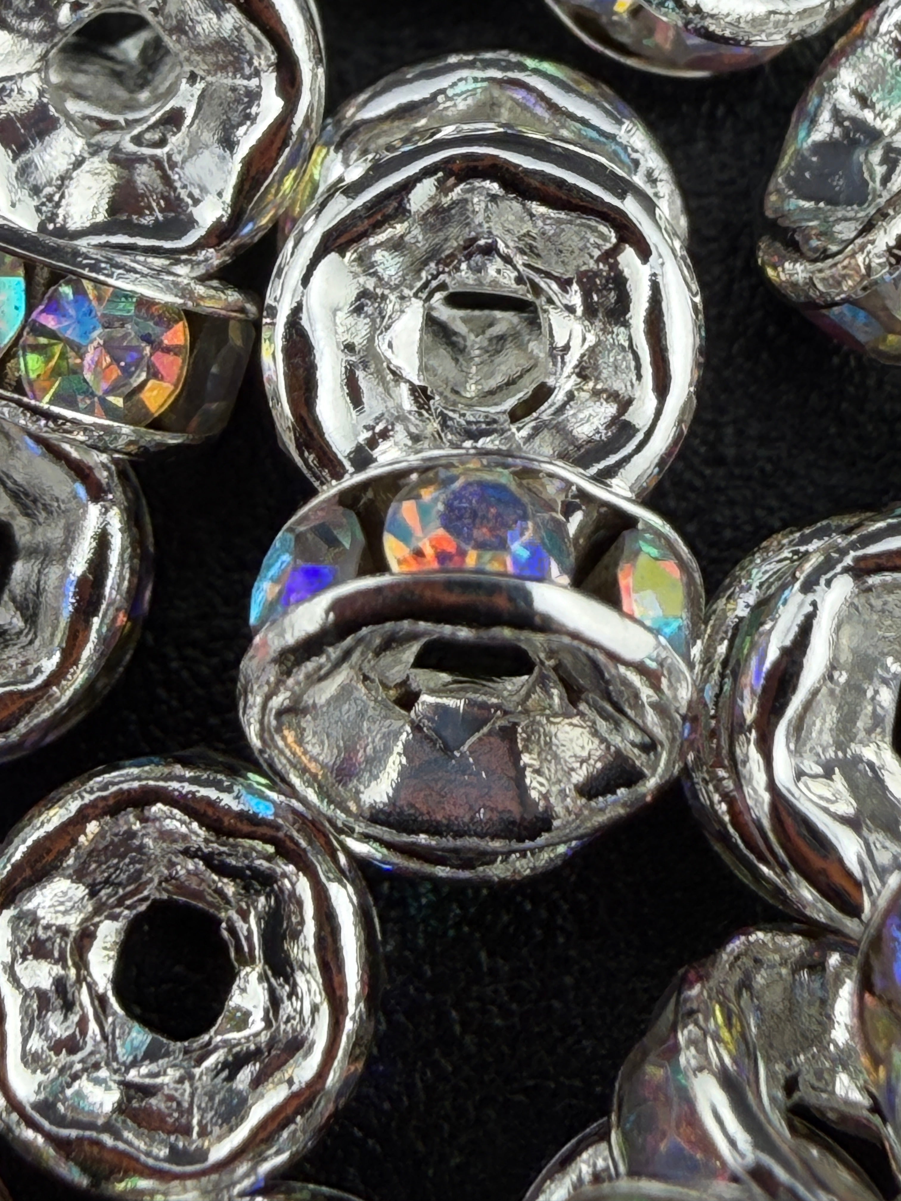 Brass Rhinestone Rondelle Spacers Silver with AB crystal