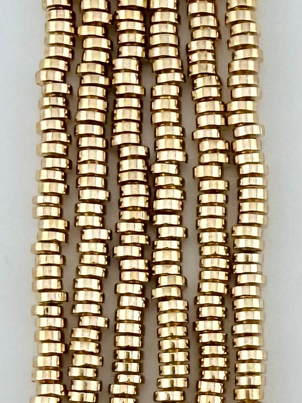 1x3mm Hematite Heishi Beads Gold