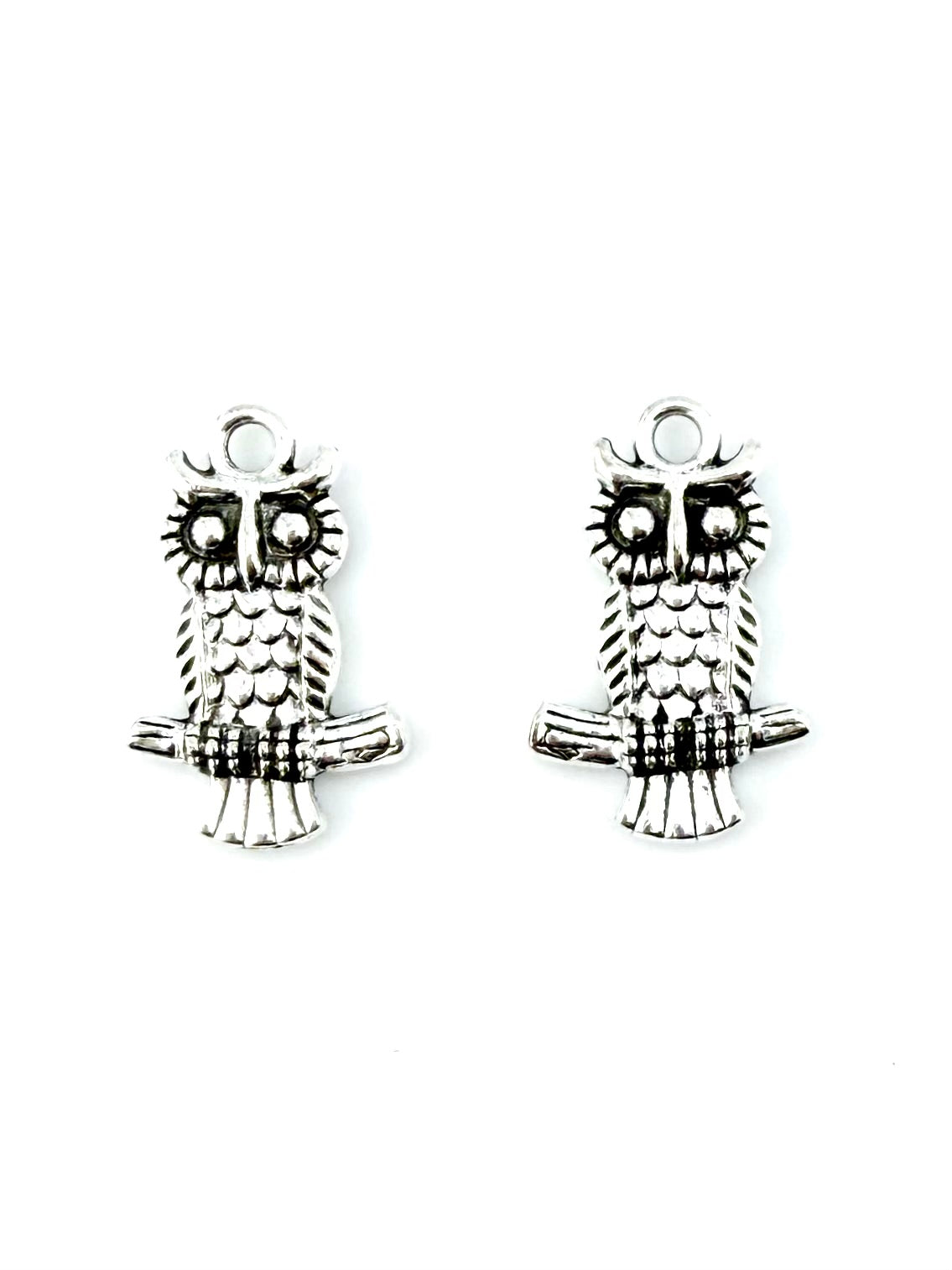 20mm Perched Owl Charm Rhodium