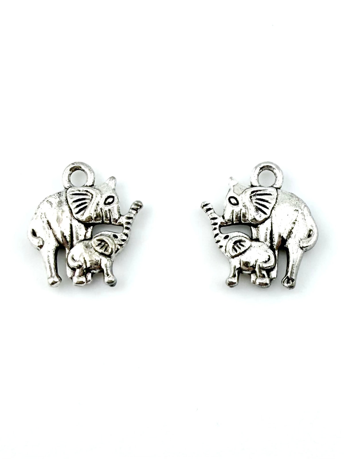 15mm Elephante & Baby Charm Rhodium