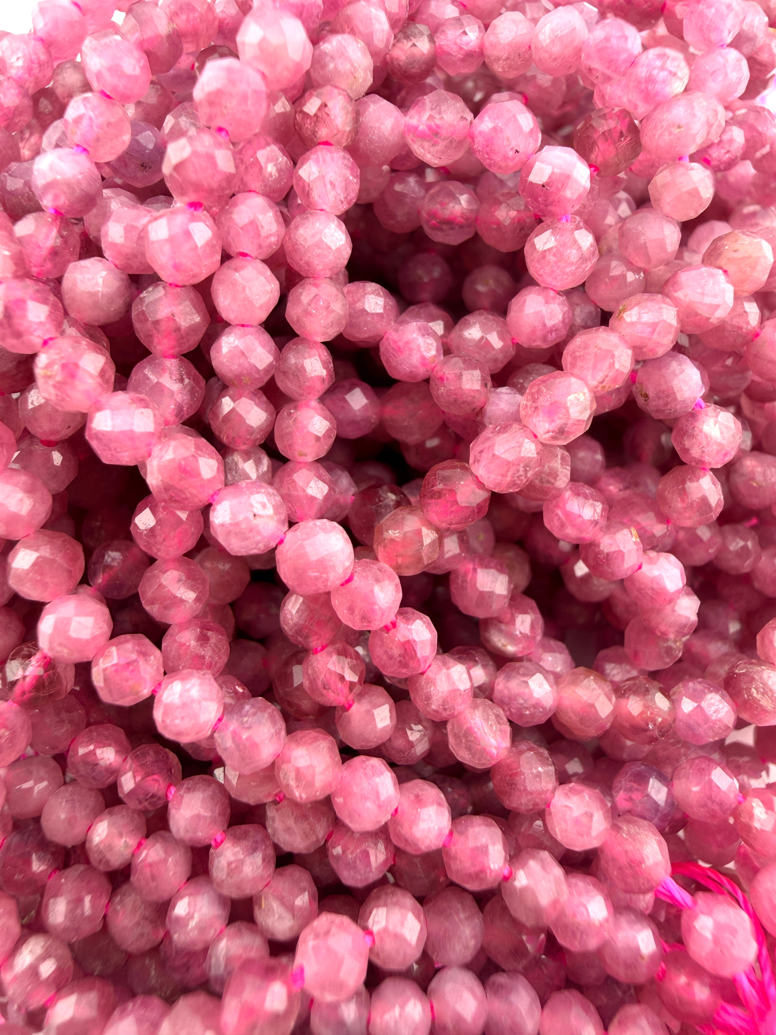 3mm Faceted Pink Tourmaline Beads