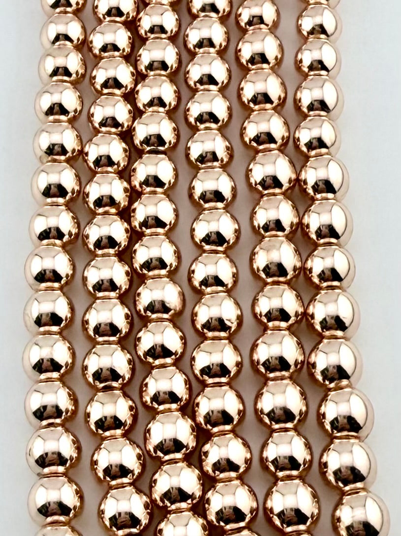 8mm Round Hematite Beads Rose Gold