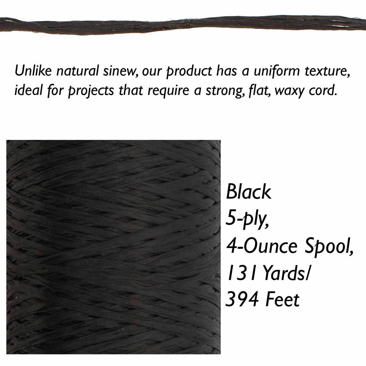 Artificial Sinew – Natural, White, Black,  5-Ply, 4 oz Spool (Approx. 131 Yards)