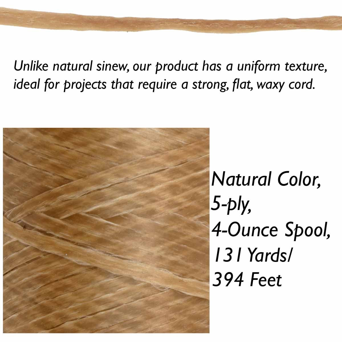 Artificial Sinew – Natural, White, Black,  5-Ply, 4 oz Spool (Approx. 131 Yards)