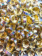 Brass Rhinestone Rondelle Spacers Yellow Gold with AB Crystal