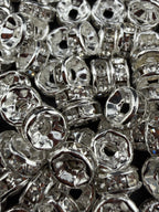 Brass Rhinestone Rondelle Spacers Silver with Clear Crystal