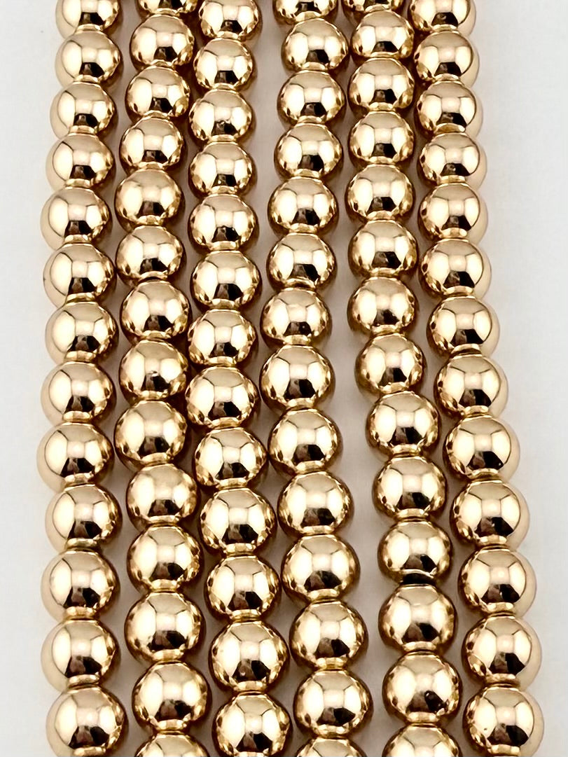 6mm Round Hematite Beads Gold