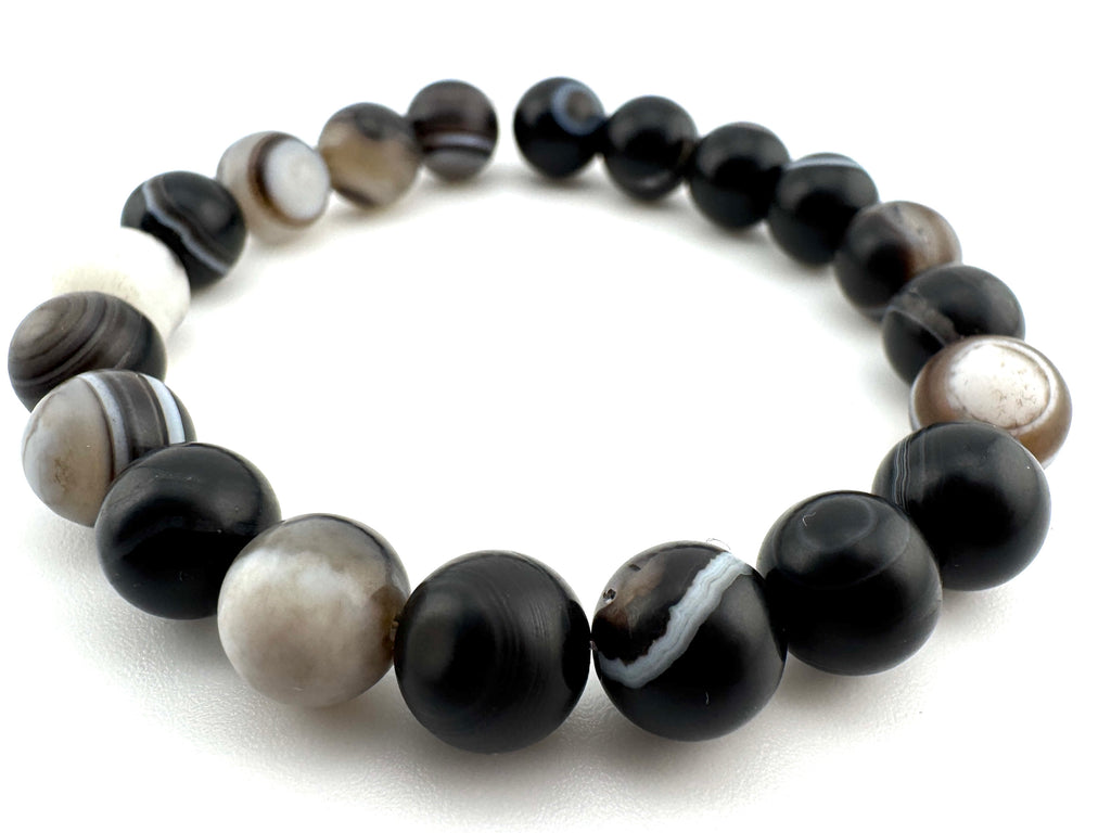 Matte Black Banded Agate Beads Available in 6mm, 8mm Sizes