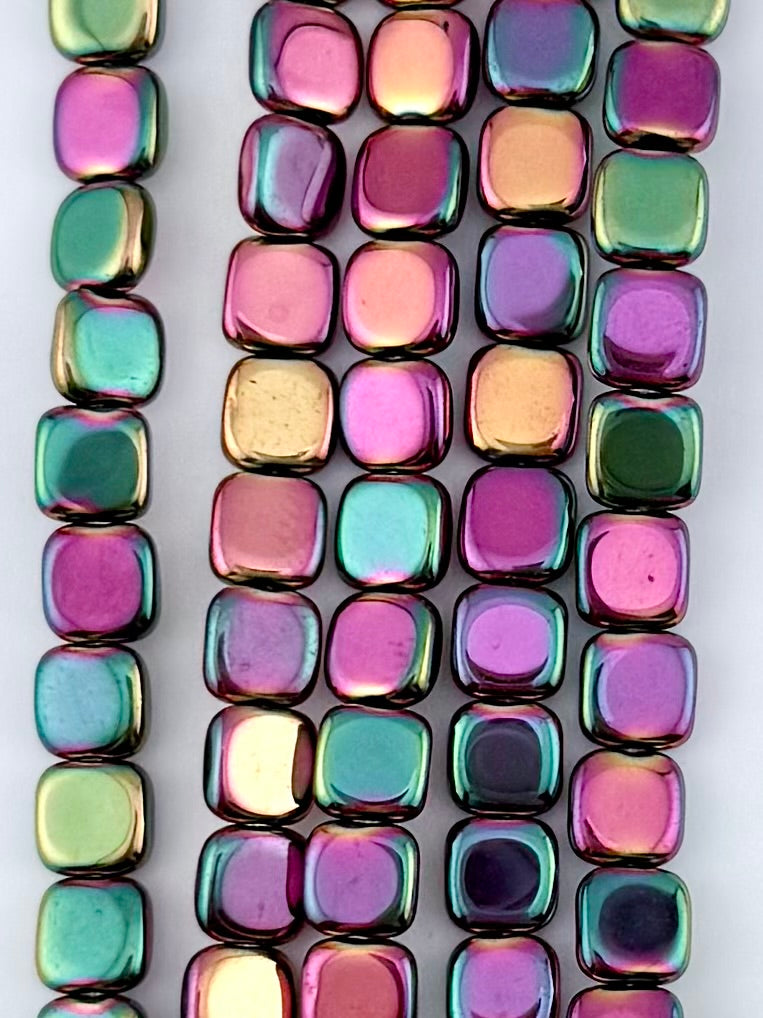 2.5x6mm Hematite Flat Rounded Square Chrome Purple Gold