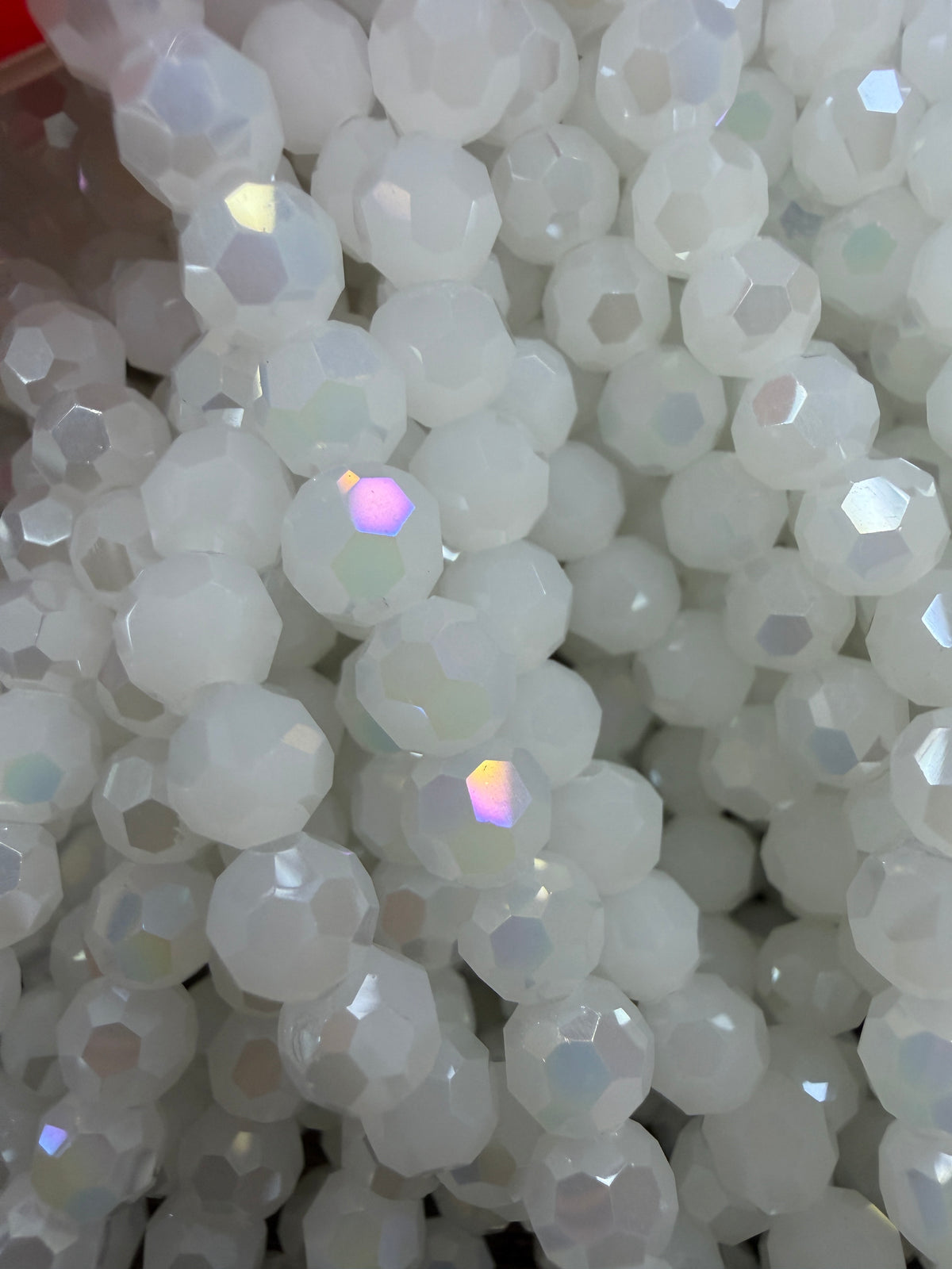 6mm Glass Faceted Round Beads White Luster