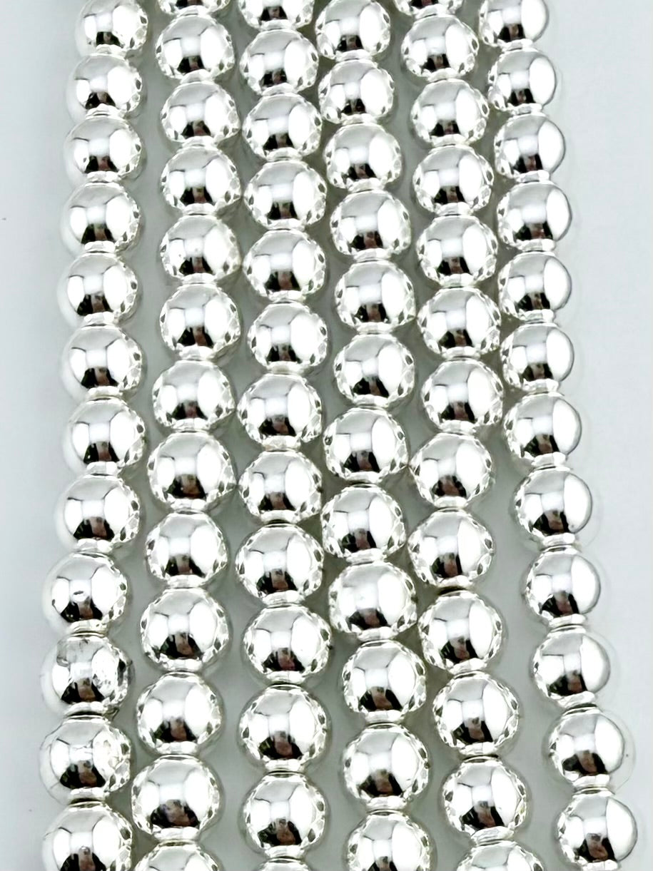 6mm Round Hematite Beads Silver