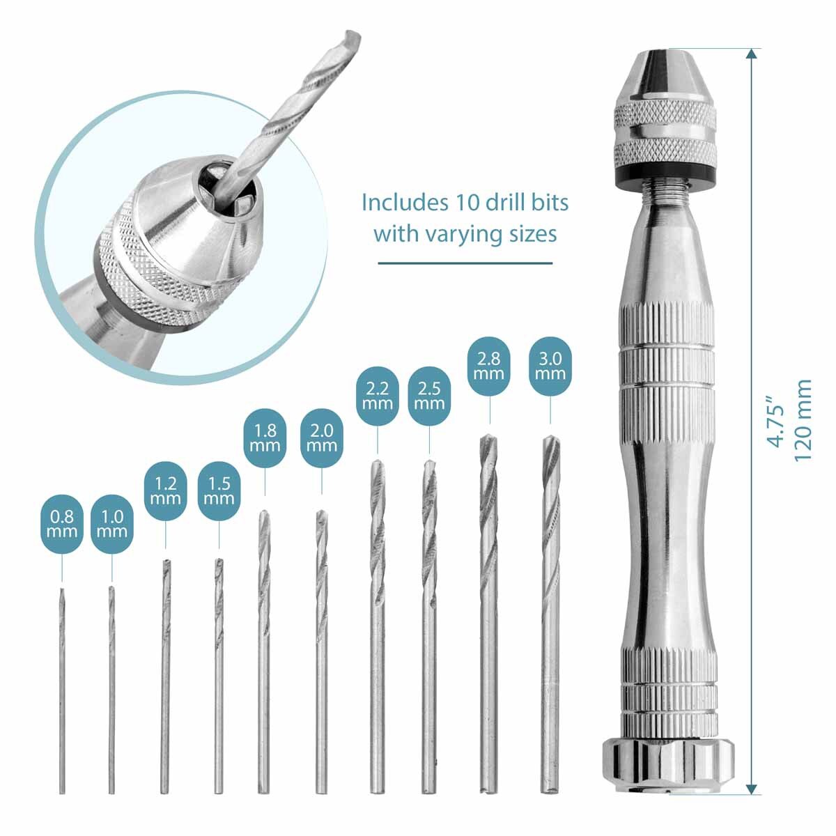 10-Piece Craft Drill Bit Set – 0.8mm to 3mm Precision Bits for Jewelry & DIY