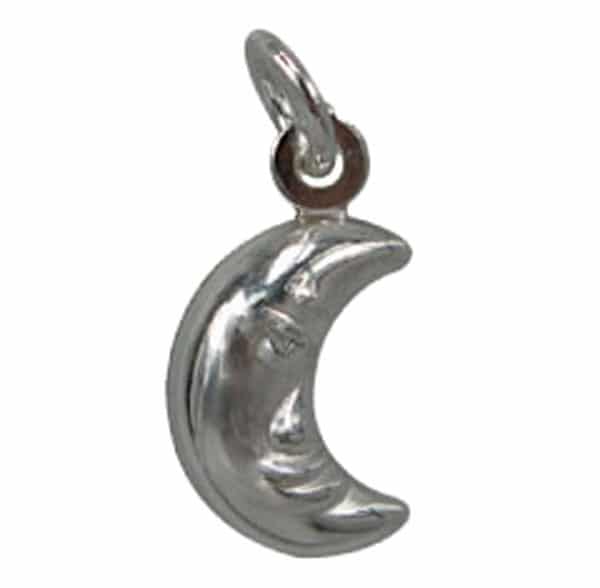 Sterling Silver, Smooth Moon Shape Charm With Detail Carving On Surface