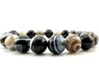 Black Banded Agate Bracelet Available in 6mm, 8mm, 10mm, 16mm Sizes