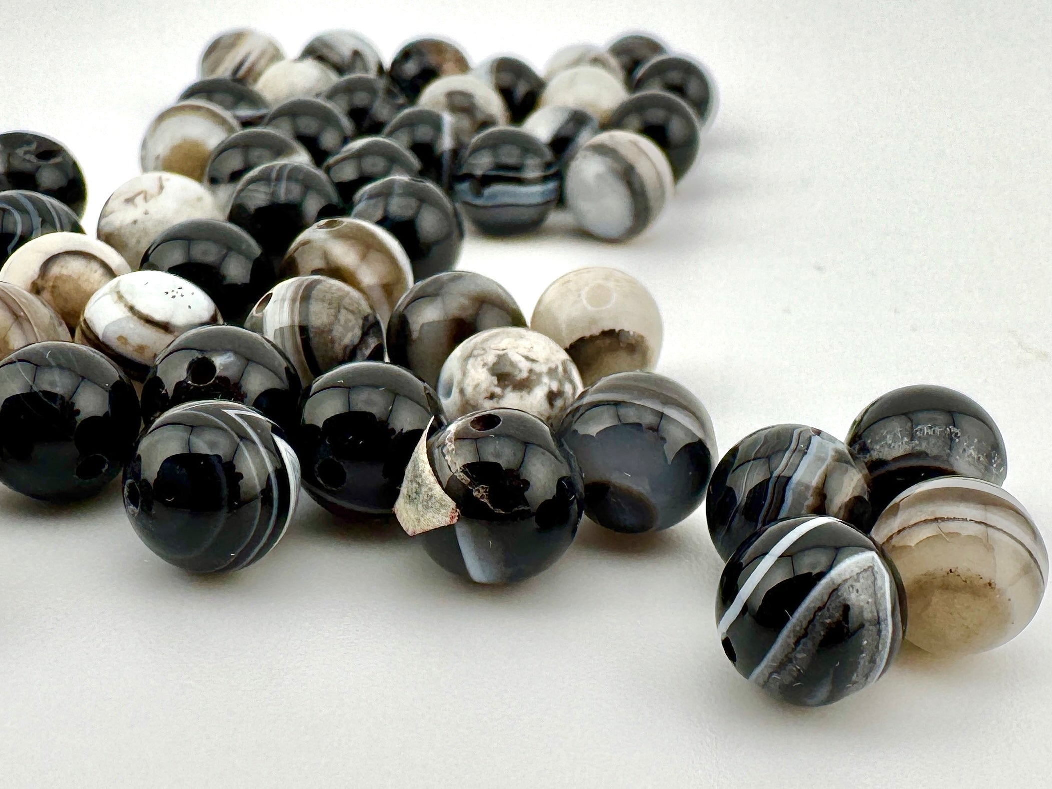 Black Banded Agate Bracelet Available in 6mm, 8mm, 10mm, 16mm Sizes
