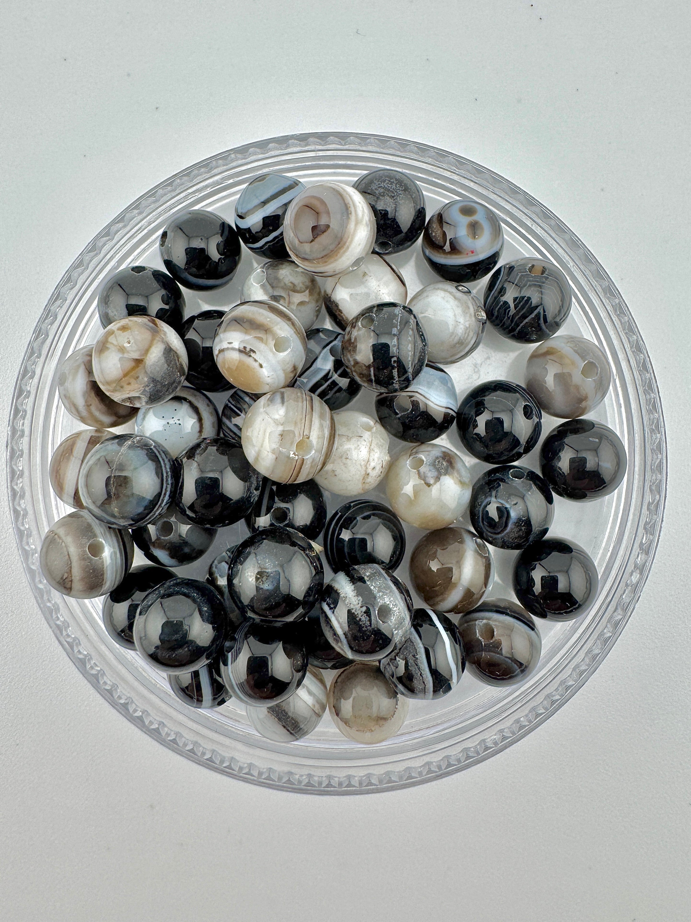 Black Banded Agate Bracelet Available in 6mm, 8mm, 10mm, 16mm Sizes